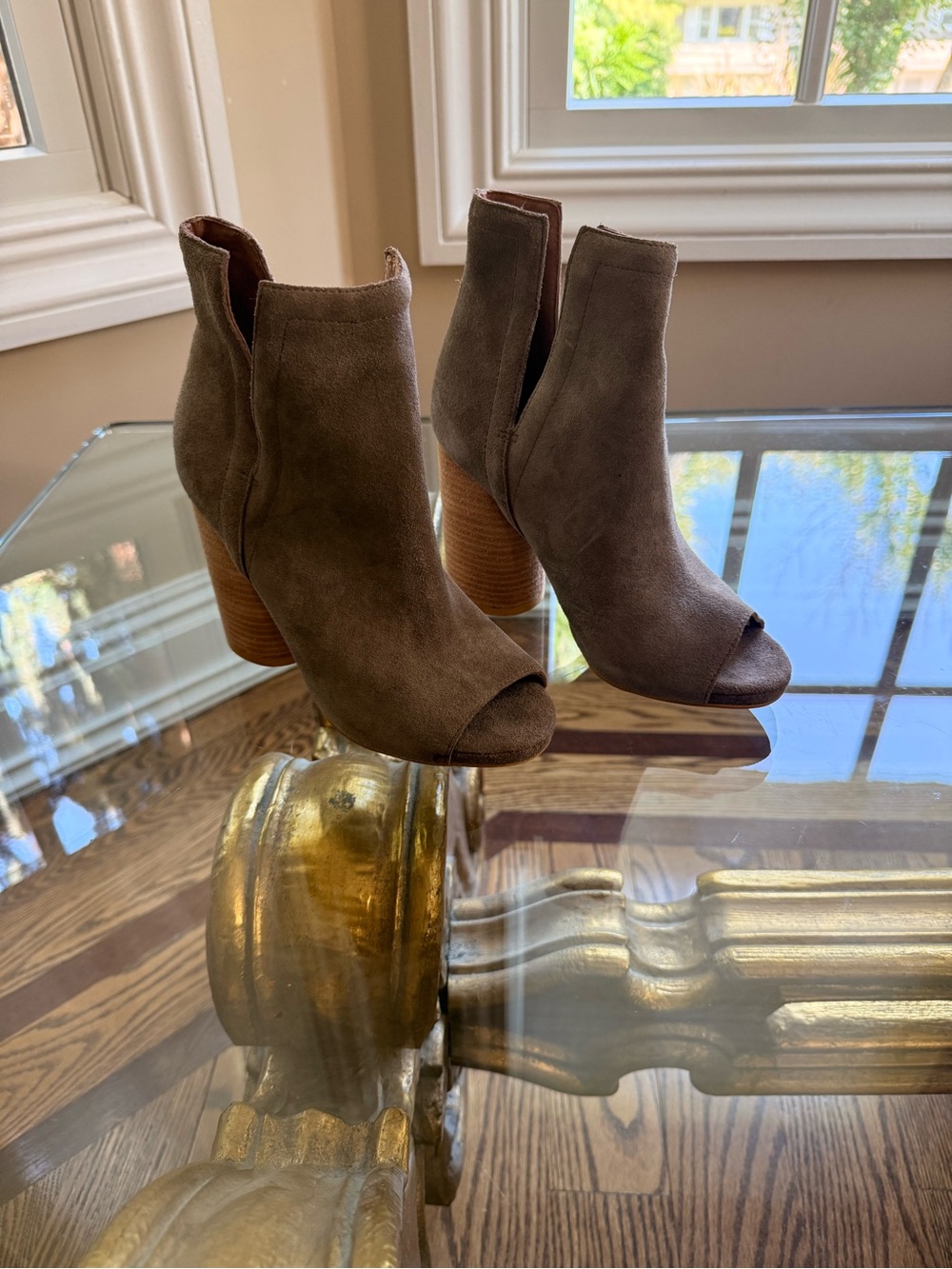 Jeffrey Campbell Taupe Suede Peep-Toe Booties - Women